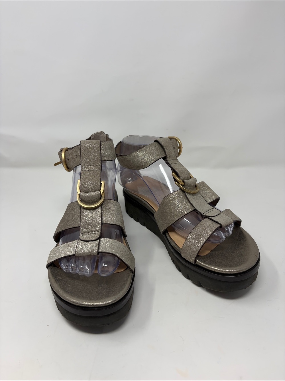Naked Feet Chunky Metallic Pewter Gladiator Sandals Size 9 Excellent Condition